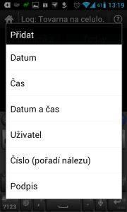 Do textového pole lze přes Menu-Přidat vložit některé údaje