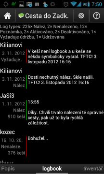 V logbooku najdete zápisky ostatních nálezců. Mohou vám ušetřit čas a námahu.