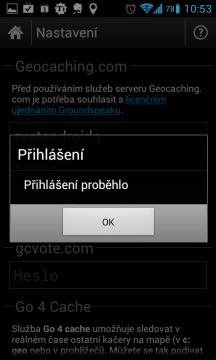 Pokud jsou přihlašovací údaje správné, zobrazí se dialog