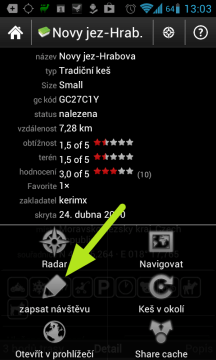 V menu zvolte Zapsat návštěvu