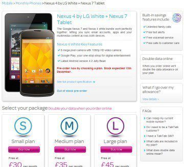 TalkTalk nabízí bílý Nexus 4 a Nexus 7 k dvouletému úvazku