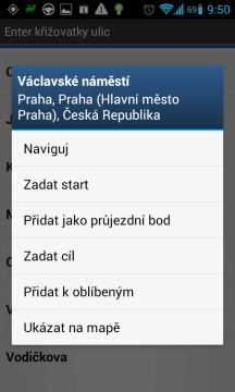MapFactor Navigator: možnosti práce s výsledkem hledání