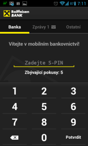 Pro přihlášení k mobilnímu bankovnictví je nutné zadat S-PIN