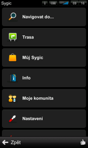 Sygic: GPS Navigation: hlavní nabídka