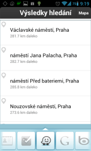 Waze: výsledky vyhledávání