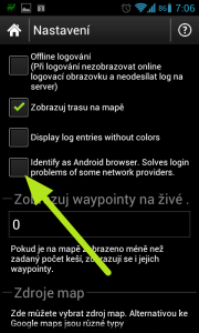 Možnost identifikovat aplikaci proti webu Geocaching.com jako výchozí webový prohlížeč