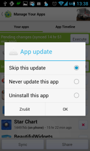 Alternativní rozhraní k Obchodu Play - aplikace AppBrain - umí přeskočit aktualizaci, nebo neaktualizovat program