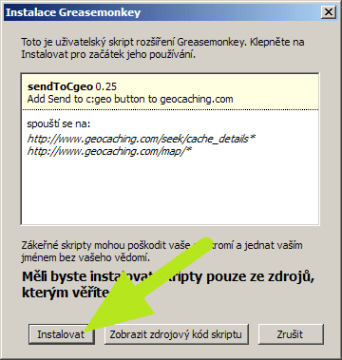Zde stiskněte Instalovat