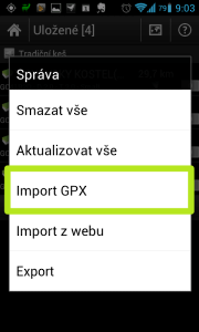 Vyberte Import GPX