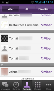 Filtr kontaktů, se kterými se můžete spojit skrze Viber