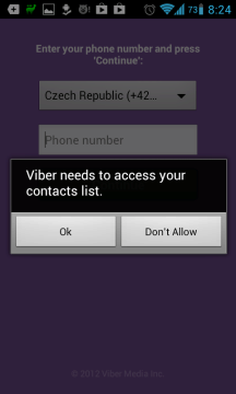 V dalším kroku aplikace požádá o přístup k seznamu kontaktů