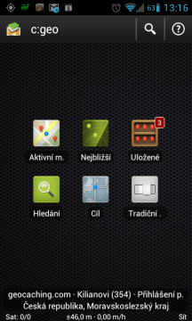 Hlavní menu aplikace c:geo