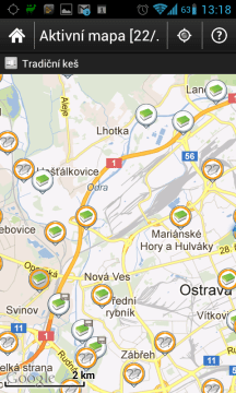 Keše na živé mapě