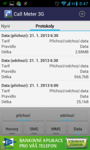 Call Meter 3G - filtr protokolu (pouze data)