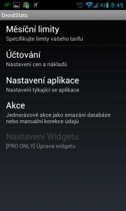 DroidStats - možnosti nastavení