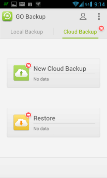 Sekce Cloud Backup