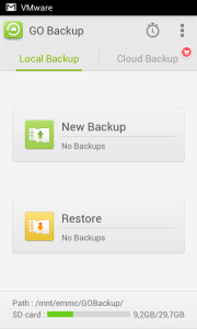 Sekce Local Backup