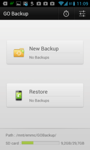 Rozhraní aplikace GO Backup