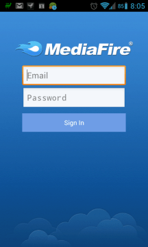 Přihlášení k MediaFire v mobilní aplikaci