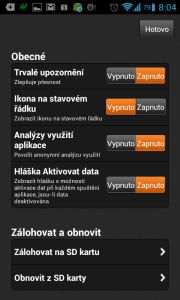 Možnosti nastavení aplikace My Data Manager