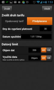 Možnosti nastavení předplaceného tarifu