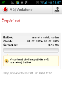 Můj Vodafone: informace o čerpání dat
