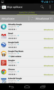 Po prvním spuštění nám byla nabídnuta aktualizace jedenácti systémových aplikací
