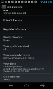 Po aktualizaci jsme měli Android 4.2.1, sestavení JOP40D