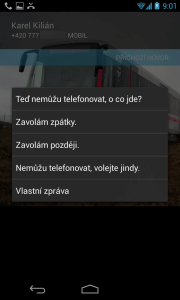 Odmítnutí hovoru s odesláním jedné z předdefinovaných nebo vlastní zprávy