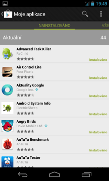 Repozitář Obchod Play se také stará o aktualizace nainstalovaných programů