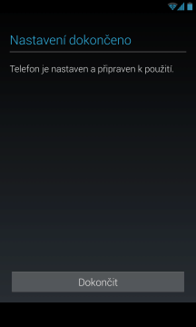 Nastavení dokončeno, telefon je připraven