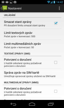 Možnosti nastavení textových zpráv