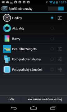 Možnosti nastavení spořiče obrazovky