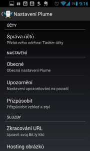 Plume: možnosti nastavení