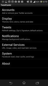 TweetCaster pro Twitter: nastavení