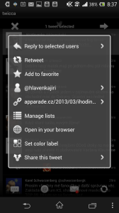 twicca: možnosti práce s tweetem