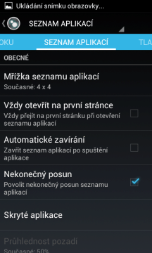Nastavení: seznam aplikací