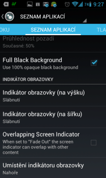 Nastavení: seznam aplikací