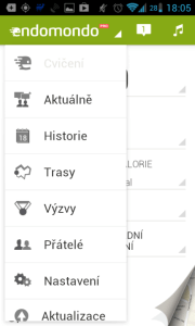 Endomondo Sports Tracker: hlavní nabídka