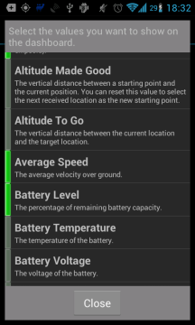 GPS Essentials: výběr prvků na panel