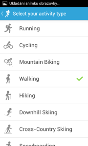 RunKeeper: výběr sportů