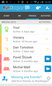 RunKeeper: přátelé