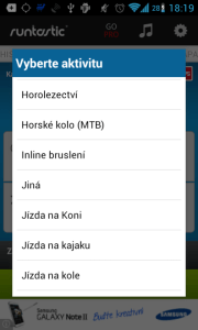 Runtastic: výběr sportů