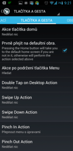 Možnosti nastavení tlačítek a gest