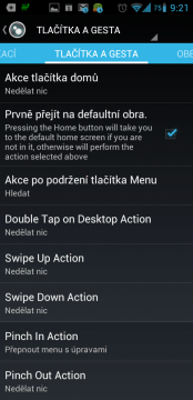 Možnosti nastavení tlačítek a gest