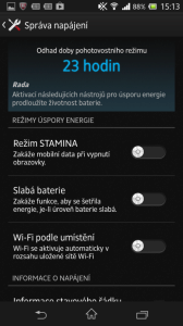 Xperia Z nabízí několik způsobů úspory elektrické energie