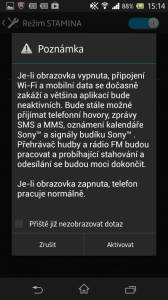 V režimu STAMINA se automaticky vypínají procesy na pozadí