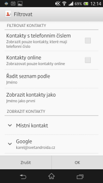 Některá nastavení jsou nelogicky pod volbou Filtrovat
