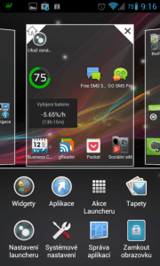 Xperia Launcher v režimu úprav