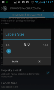 Změna velikosti popisků ikon